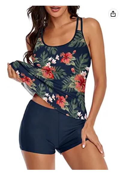 Swimsuit for Women Floral Two Piece Bathing Suit Swimwear Tank Top Swimwear with Boyshorts