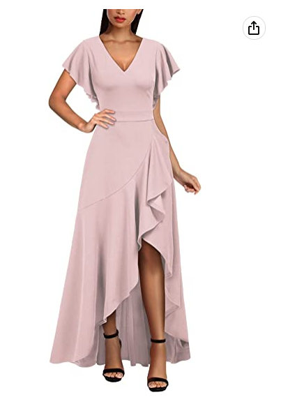 Women's Formal V Neck Ruffle Split Evening Party Long Dress