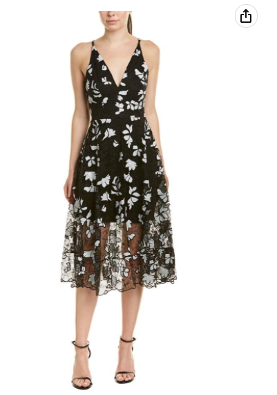 Dress the Population Women's Audrey Spaghetti Strap Midi A-line 3D Floral Dress